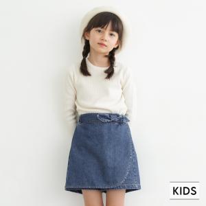 キッズ 110-140 キュロット デニム スカパン リボン ウエストゴム コットン オールシーズン 女の子 キッズオリジナル 子供服 メール便不可 coca コカ｜cocacoca