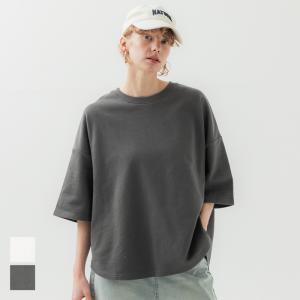 スウェット レディース 裏毛 クルーネック テールカット 無地 Tシャツ コットン 半袖 ミディアム丈 前後差 メール便不可 24ss coca コカ｜coca