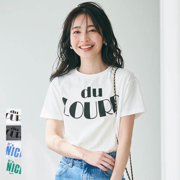 Tシャツ レディース コットン プリント ロゴ 半袖 カットソー ロゴTシャツ クルーネック カジュ...