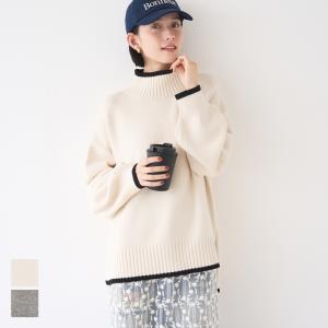 配色ハイネックニットトップス レディース メール便不可の商品画像
