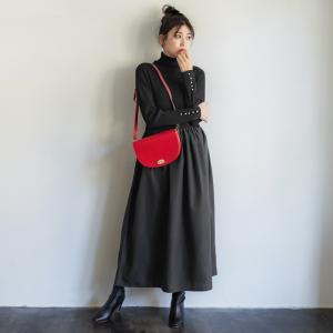 ワンピース レディース ドッキングワンピース ニット 袖パール タートル ウエストゴム ロング丈 イージーケア ハリ感 メール便不可 22aw coca コカ