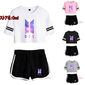 BTS 上下セット レディース Tシャツ ショート丈Tシャツ 半袖 パンツ 服 グッズ 女性 韓流グッズ ウェア セットアップ 上下 女の子 防弾少年団