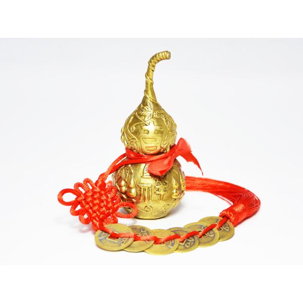 ひょうたん  置物  風水  瓢箪  黄銅製  六帝銭付き  開運  無病息災  子孫繁栄