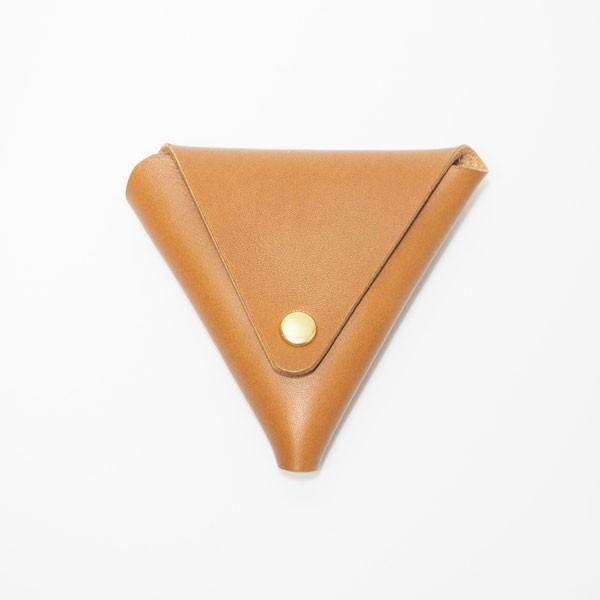 一枚革の小銭入れ 三角コインケース 両面開き 革 ブラウン