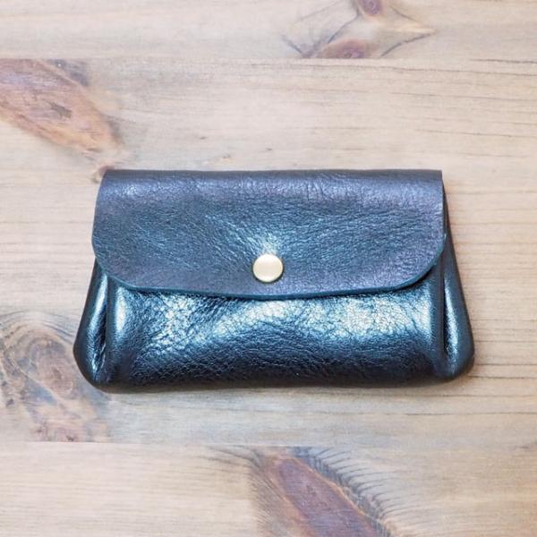 ミニ財布 カードにお札に小銭がひとつに納まるコロンとした手のひら財布 本革 手縫い ブラック