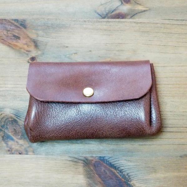ミニ財布 カードにお札に小銭がひとつに納まるコロンとした手のひら財布 本革 手縫い ブラウン