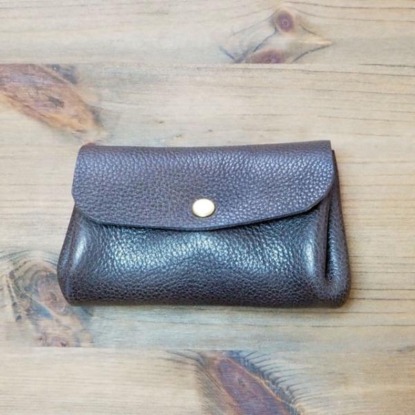 ミニ財布 カードにお札に小銭がひとつに納まるコロンとした手のひら財布 本革 手縫い ダークブラウン