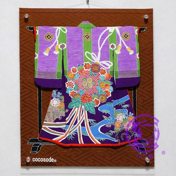 御簾に薬玉模様のミニチュア着物菫色