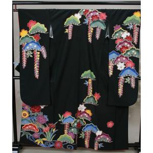 レンタル衣裳振袖黒地紅型レンタル振袖M寸振りそ...の詳細画像1