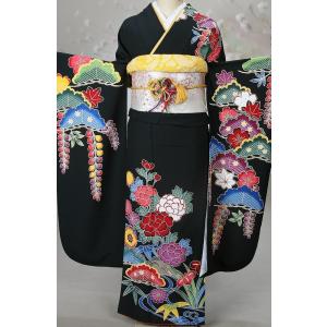 レンタル衣裳振袖黒地紅型レンタル振袖M寸振りそ...の詳細画像4