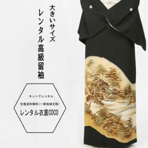 レンタル衣裳 留袖 着物 貸衣装 山水柄レンタル黒留袖  往復送料無料・草履バッグ 結婚式列席 祖母...