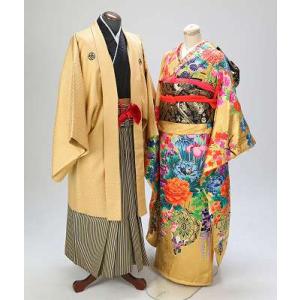 レンタル衣裳・花嫁金振袖花婿金黒紋付き袴一式往復送料無料結婚式 披露宴 神社挙式 花嫁衣裳 貸衣装 綿帽子 紋付き袴
