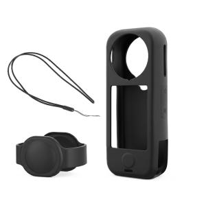 Insta360 X4 Air ケース レンズカバー ストラップ 3点セット シリコンケース 保護ケース Insta360 X4 Air対応 レンズ保護カバー 落下防止ストラップ 傷防止 耐衝