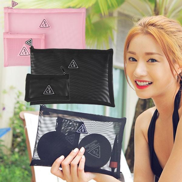 3CE 大小メッシュポーチセット ブラック /ピンクルーマー STYLENANDA スタイルナンダ ...