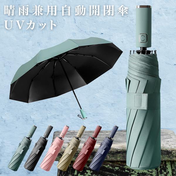 傘 日傘 晴雨兼用 自動開閉 傘 99.9％ UVカット 押すだけ開閉 パステル 無地 片手で開け閉...
