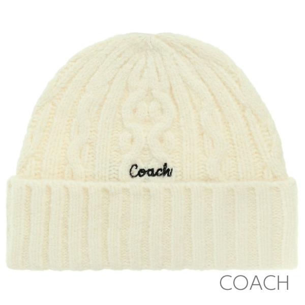 コーチ ニット帽 帽子 ニットキャップ レディース COACH ストライプ 編み込み柄
