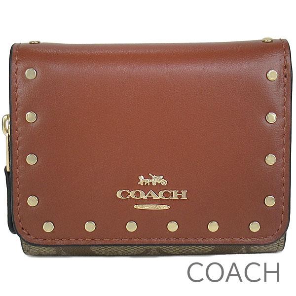 コーチ 三つ折り財布 レディース COACH シグネチャー レザー スタッズ