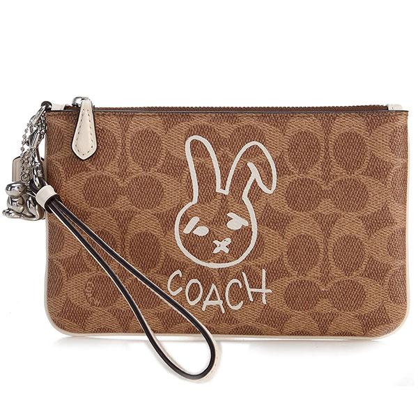 コーチ ポーチ 小物入れ リストレット 小銭入れ レディース COACH シグネチャー ウサギ 兎