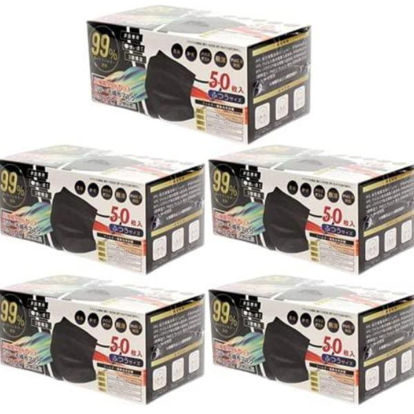 黒 ブラック 不織布マスク ふつうサイズ 50枚入×5個（合計250枚入） 黒・ 高機能99％カット...
