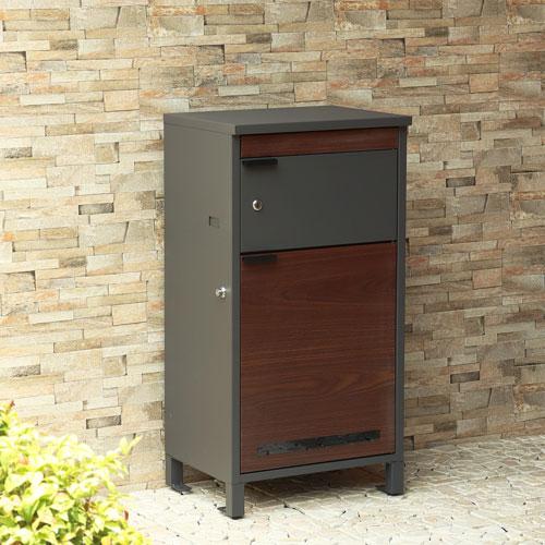 MOJYU 宅配ボックス付ポスト Maisie メイジー ダークグレー/ブラウン木目 PBX-057...