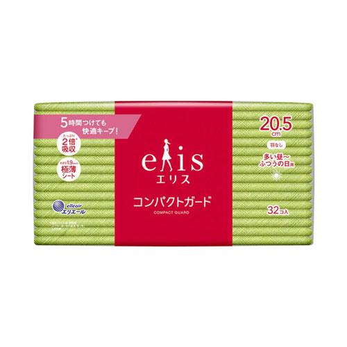 大王製紙 エリス コンパクトガード 多い昼~ふつうの日用 羽なし 20.5cm 32枚入