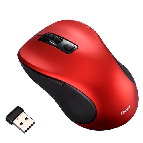 ナカバヤシ Digio2 無線 静音マウス 5ボタン/BlueLED レッド MUS-RKF214R