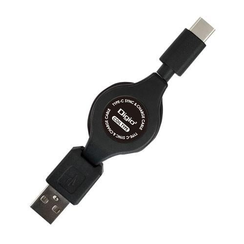 ナカバヤシ Digio2 2A対応 USB2.0 Type-Cケーブル 巻き取り式 ブラック ZUH...