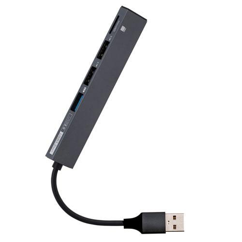 ナカバヤシ Digio2 USB3.2Gen1 極薄極細 3ポートハブ+microSDカードリーダー...