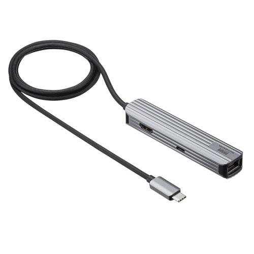 サンワサプライ USB Type-Cマルチ変換アダプタ HDMI+LAN付 1m USB-3TCHL...