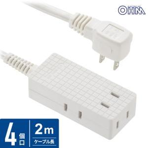 オーム電機 スリムタップ 4個口 2m ホワイト HS-T42-PBT22