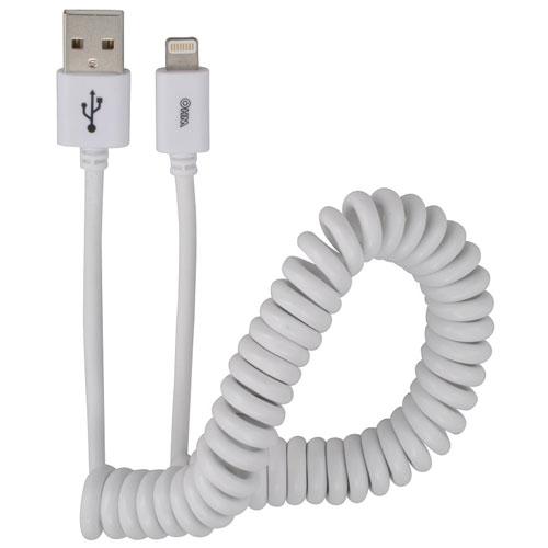 オーム電機 AudioComm カール式 ライトニングケーブル 1.8m IP-C18CLH-W