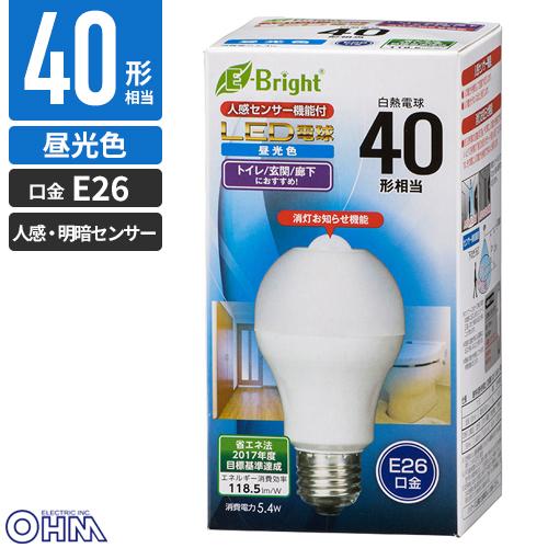 オーム電機 LED電球 E26 40形相当 人感明暗センサー付 昼光色 LDA5D-H R21
