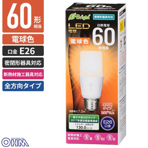 オーム電機 LED電球 T形 E26 60形相当 電球色 LDT7L-G IS21