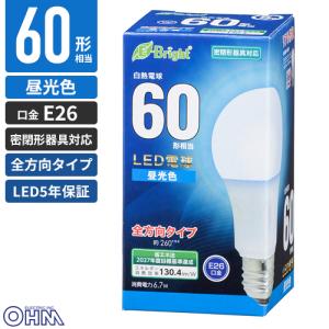 オーム電機 LED電球 E26 60形相当 全方向 昼光色 LED5年保証対象 LDA7D-G AG27