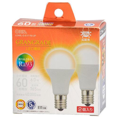 オーム電機 LED電球 小形E17 60形相当 電球色 2個入 LDA6L-G-E17 RA 2P