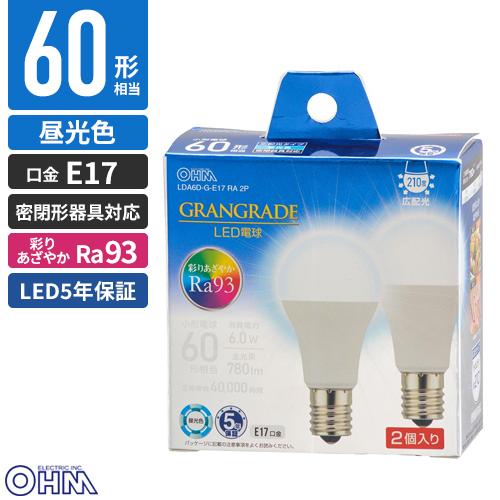 オーム電機 LED電球 小形E17 60形相当 昼光色 2個入 LDA6D-G-E17 RA 2P