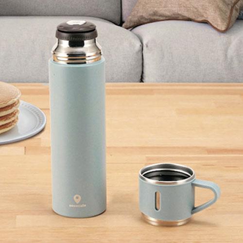 カクセー ココカフェ コップ付き真空二重ボトル 450ml 粉体塗装 スモークブルー CC-23A