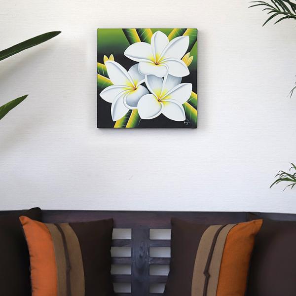 バリ絵画 プルメリア11(40×40cm)  バリ雑貨 アート ハワイアン インテリア 玄関 おしゃ...