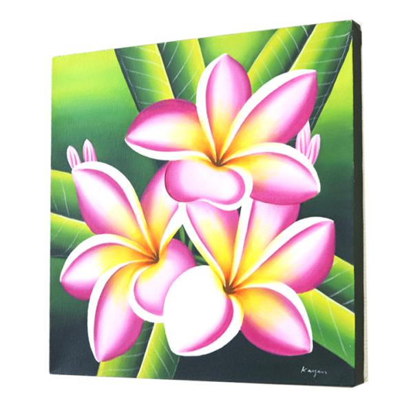 バリ絵画 プルメリア12(40×40cm)   花   壁掛け バリ風 インテリア バリアート ハワ...