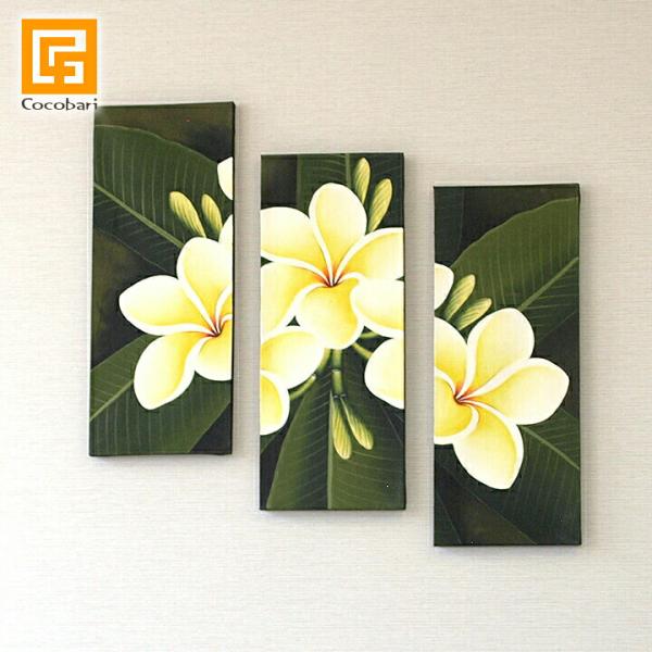 バリ絵画 プルメリア (3連)(50×60cm)  バリ雑貨 ハワイアン インテリア 玄関 おしゃれ...