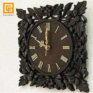 木製レリーフ時計 プルメリア(スペシャル)(28cm) アジアン雑貨 バリ