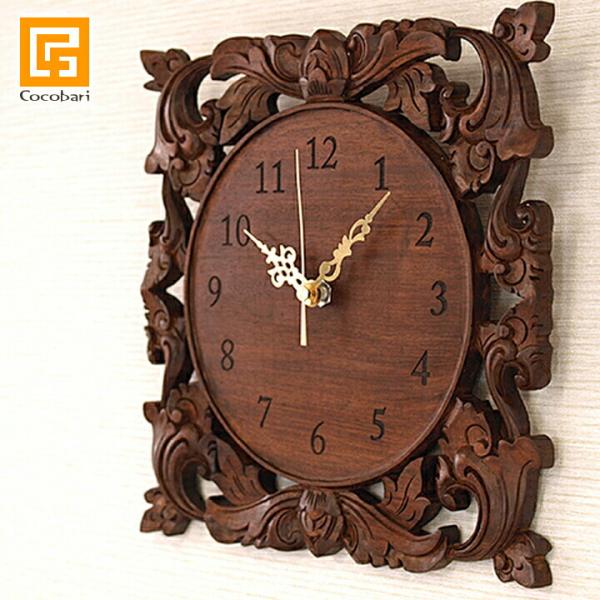 木製レリーフ時計 ロータス(スペシャル)28cm レーザー彫りタイプ  アジアン雑貨 バリ 掛け時計...