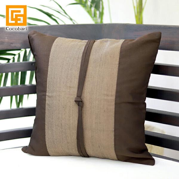 クッションカバー アジアン(薄茶×茶) 40×40cm   バリ雑貨 和室 ブラウン アジアンテイス...