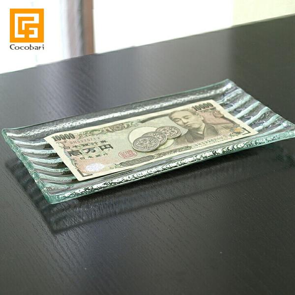 キャッシュトレイ ガラス(透明シール4つ貼付)   アジアン雑貨 バリ おしゃれ リゾート バリ雑貨...