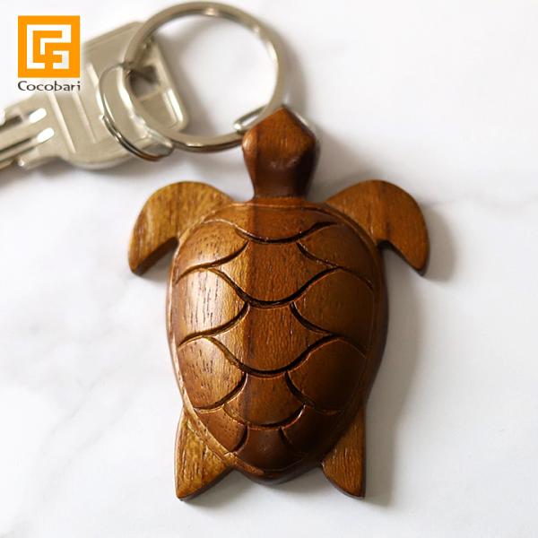 木製キーリング(ウミガメ) ※カニカン付き ウミガメ キーホルダー 木製 特別感 ガムランボール 通...