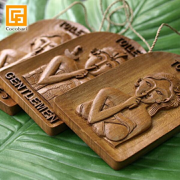 木製 ドアプレート(イラストひも付き) TOILET    トイレ アジアン バリ リゾート バリ雑...