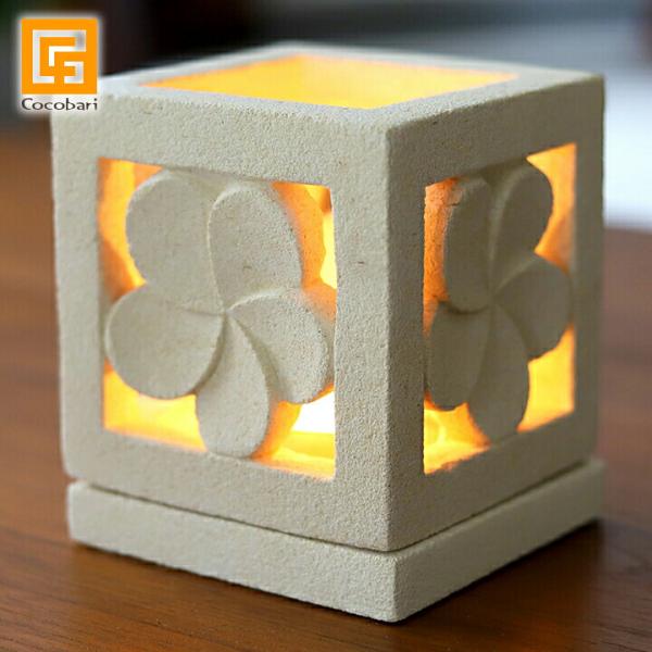 キャンドルホルダー (フランジパニ)スクエア ティーライトキャンドル付き   バリ プルメリア おし...