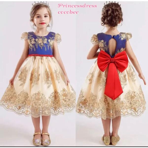 子供ドレス ゴールド刺繍 子供 白雪姫 キッズドレス プリンセスドレス 発表会 お誕生日 キッズドレ...