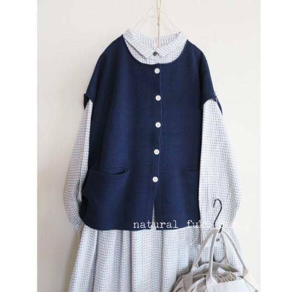 SO　エスオー　両面ジャガードニット　クールネック　前開きベスト　ワイドベスト　綿混　SB-1966...