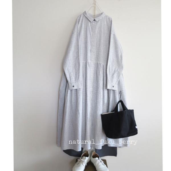 Bliss bunch　ブリスバンチ　綿麻　切替ギャザーワンピース　襟付き　コットン　リネン　ナチュ...